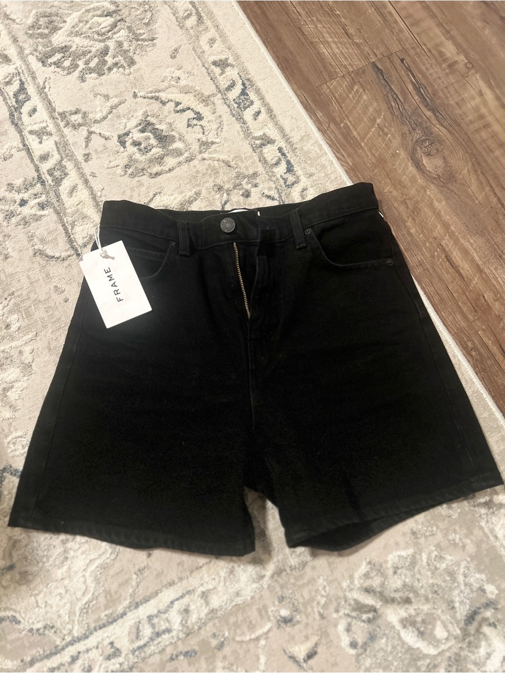 Frame Denim Black High-Waist Denim Shorts